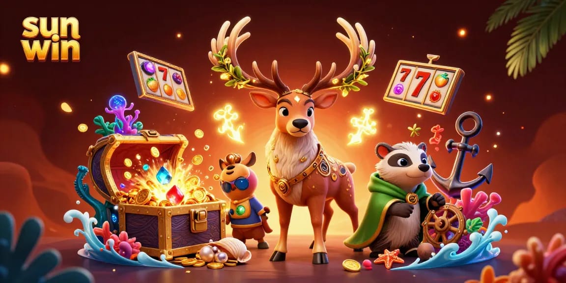 Win with sun win at this vibrant online casino scene featuring exciting slot elements.