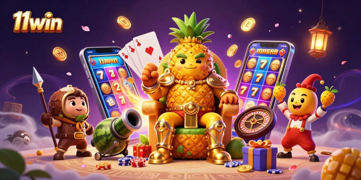 Engage in thrilling gameplay at 11win with charming characters amidst a vibrant casino scene.