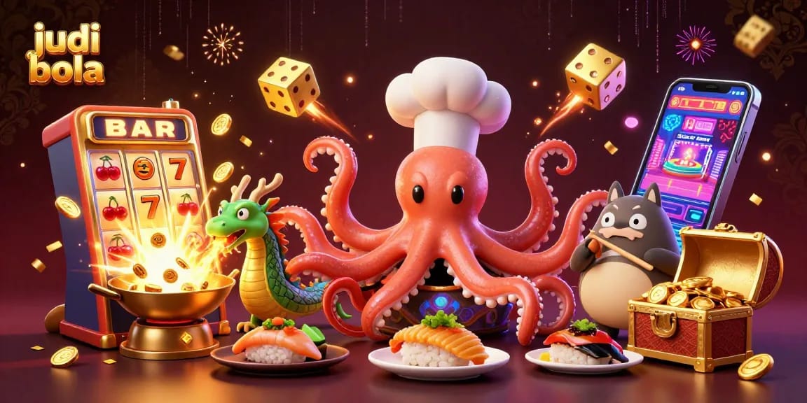 Experience judi bola excitement with vibrant characters and dynamic casino elements in a rich illustration.