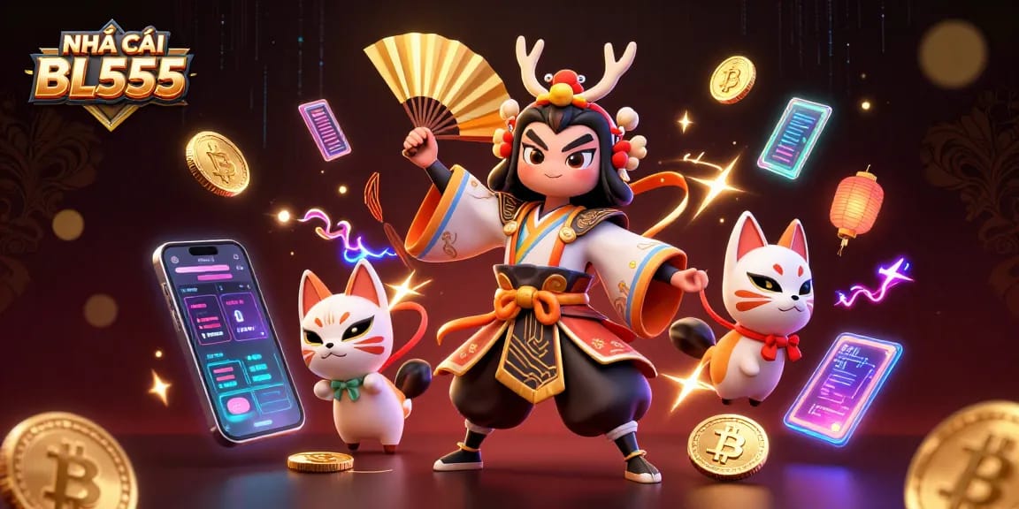 Experience thrilling moments at NHÀ CÁI BL555 with vibrant 3D casino elements in an energetic scene.