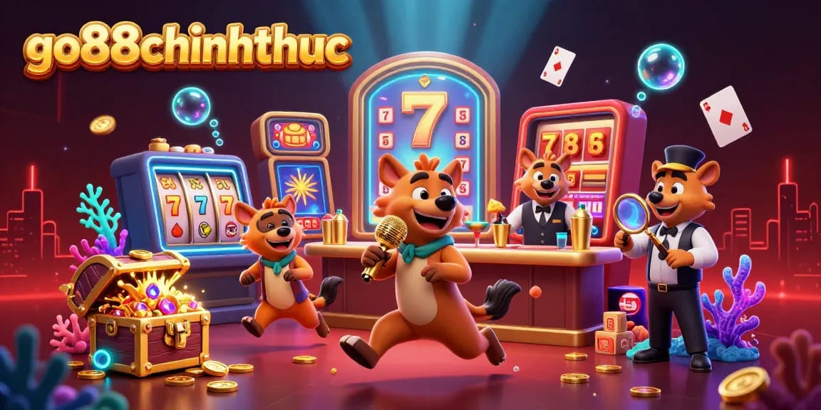 Engage with go88chinhthuc's comedy casino club featuring hyenas in vibrant 3D illustration style.