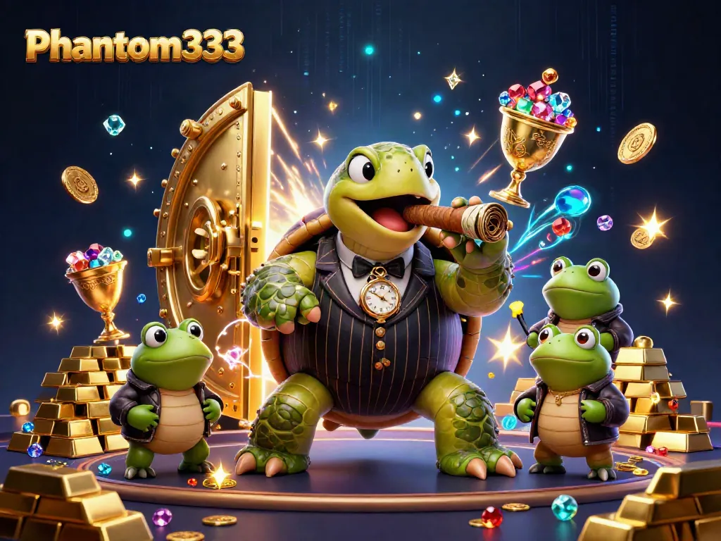 Experience seamless gaming with Phantom333's vibrant casino scene featuring a dynamic cartoon representation.