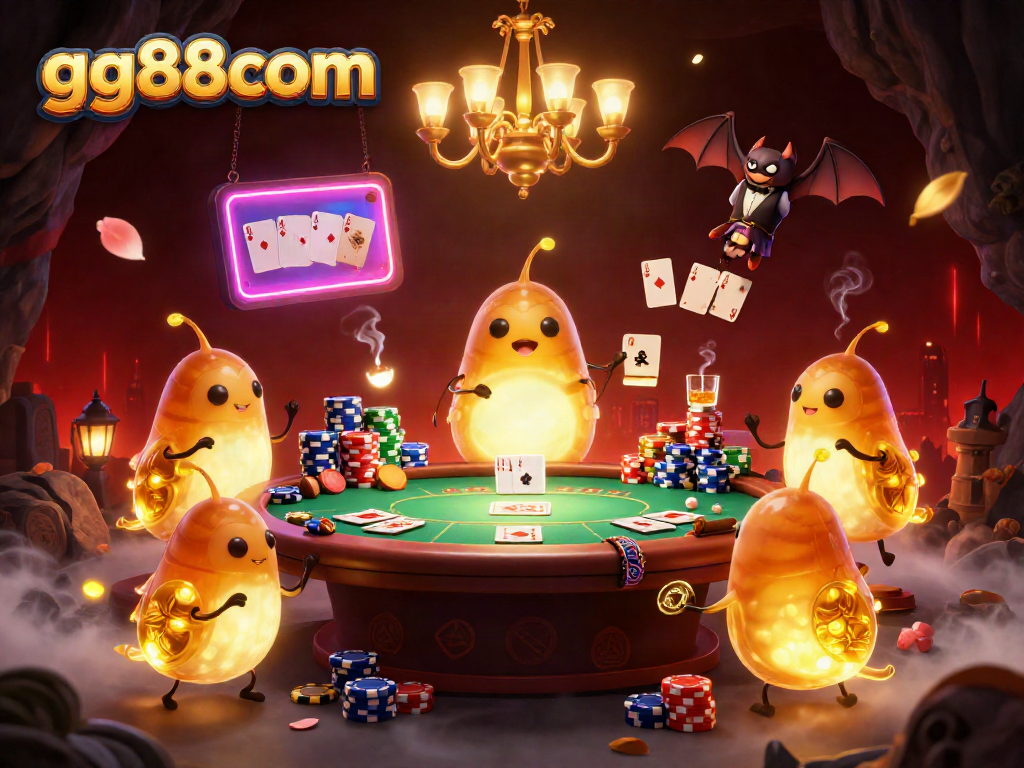 Experience thrilling gameplay at gg88com with lively glowworms illuminating a vibrant cave casino scene.