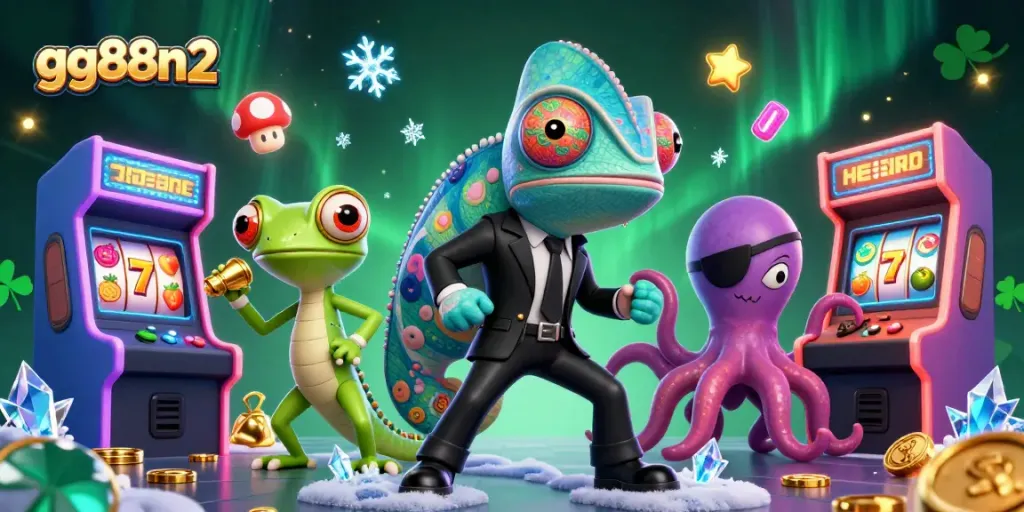 Engage in thrilling casino fun with gg88n2, featuring vibrant chameleon characters and slot games.
