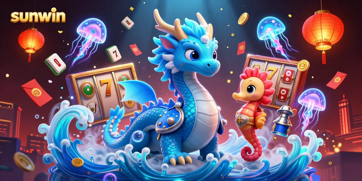 Engage with sunwin slots featuring a dragon, seahorse knight, and jellyfish in a vibrant casino scene.