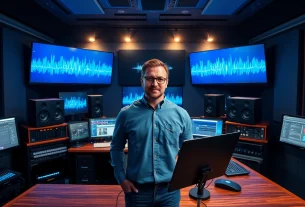 Showcasing online mastering services in a professional music studio with advanced audio technology.