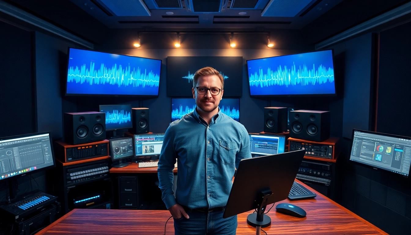 Showcasing online mastering services in a professional music studio with advanced audio technology.