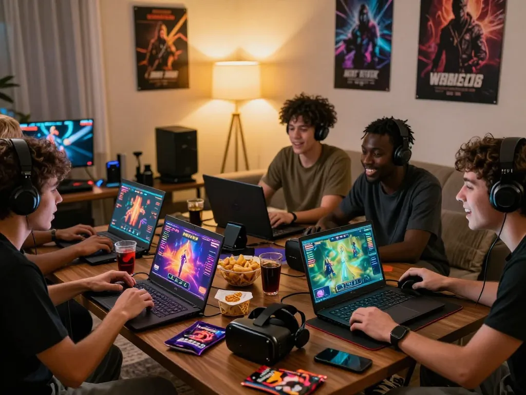 Engaged players enjoying sun win online gaming in a cozy living room.