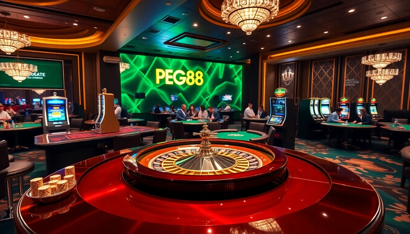 Experience the excitement of PG88 with a luxurious casino scene featuring roulette and poker.