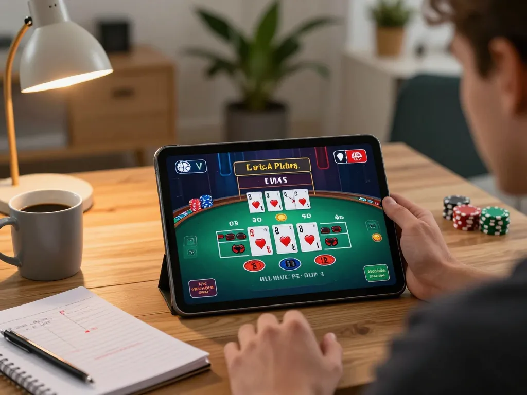 Player engaging in live casino games on net88.de.com while utilizing betting strategies in a cozy home setting.