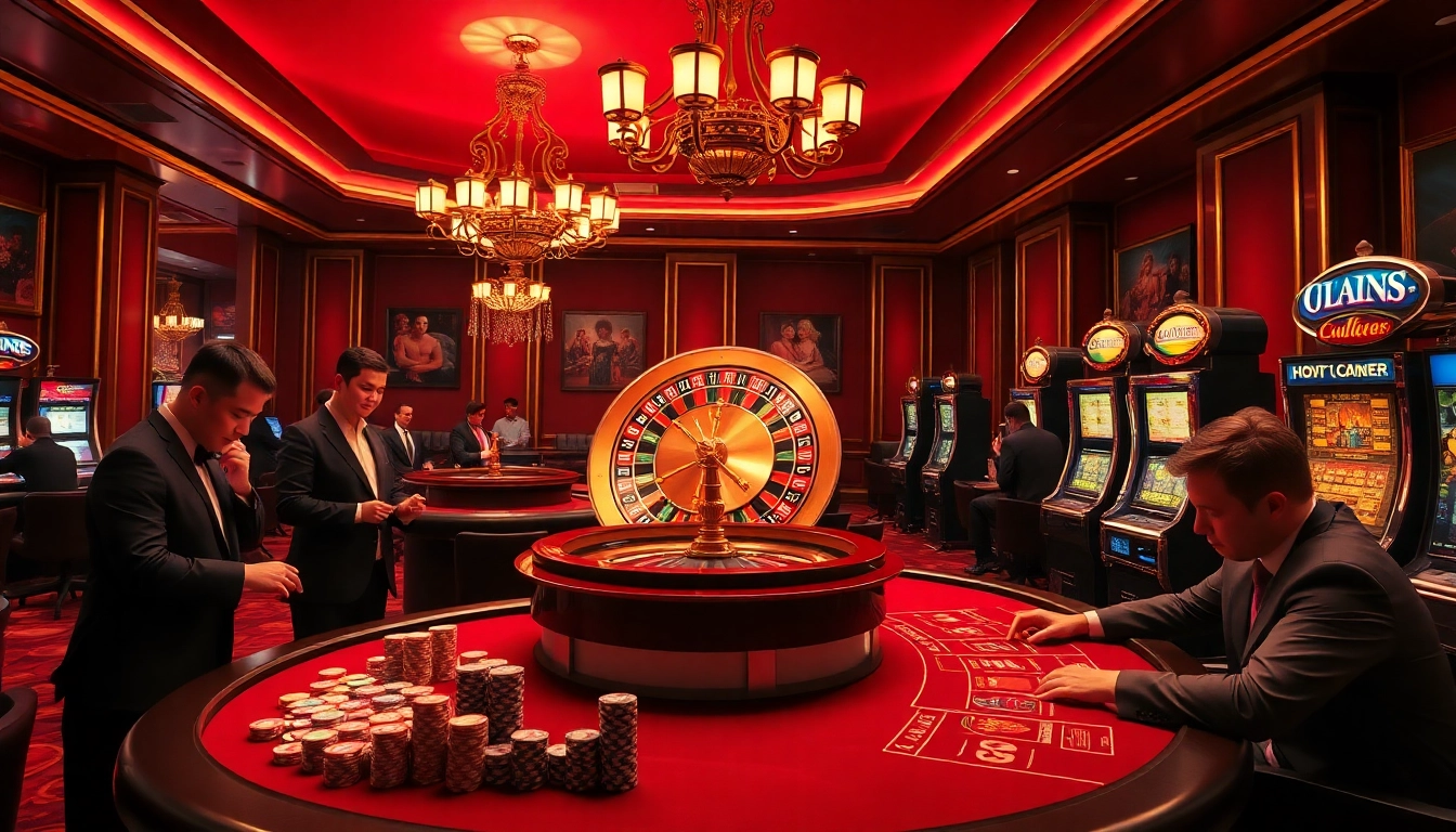 Experience the thrill of F168 with a luxurious casino scene featuring roulette and blackjack tables.