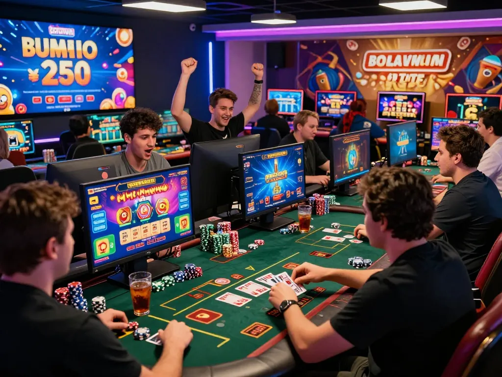 Exciting online gaming scene with players enjoying bomwin platform's vibrant casino games.