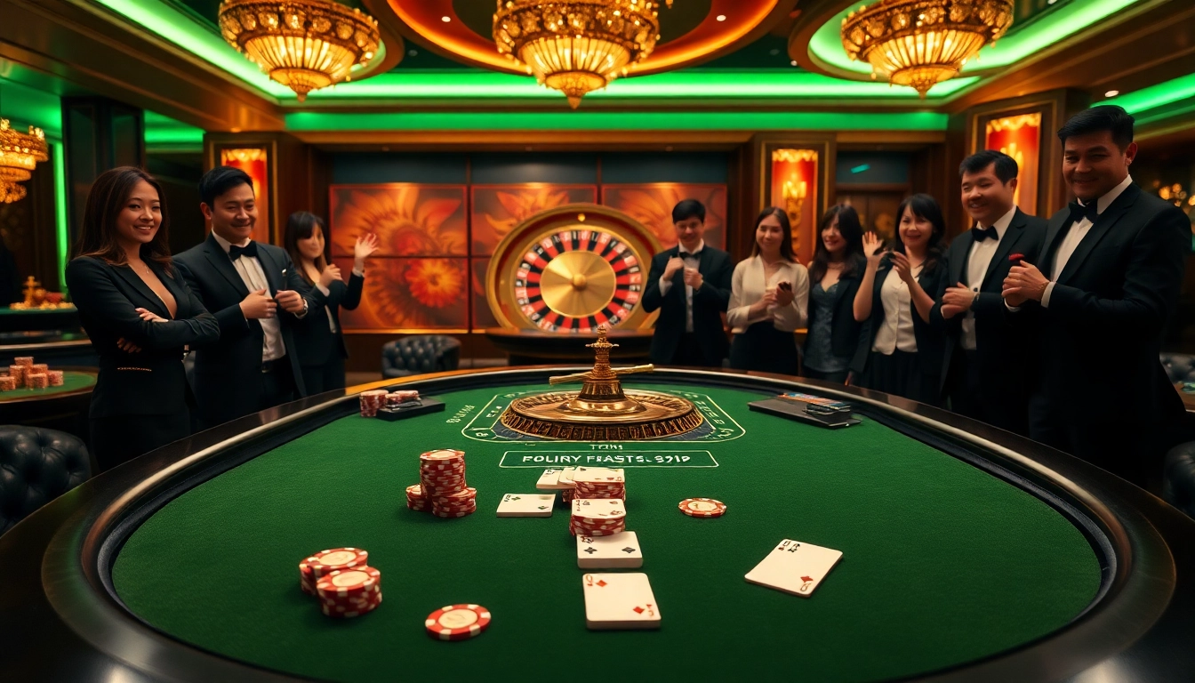 Exciting scene featuring 98win poker table with luxury chips and cards, showcasing thrilling gambling atmosphere.
