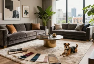 Luxury carpets London showcased in a sophisticated living room with designer elements and natural light.