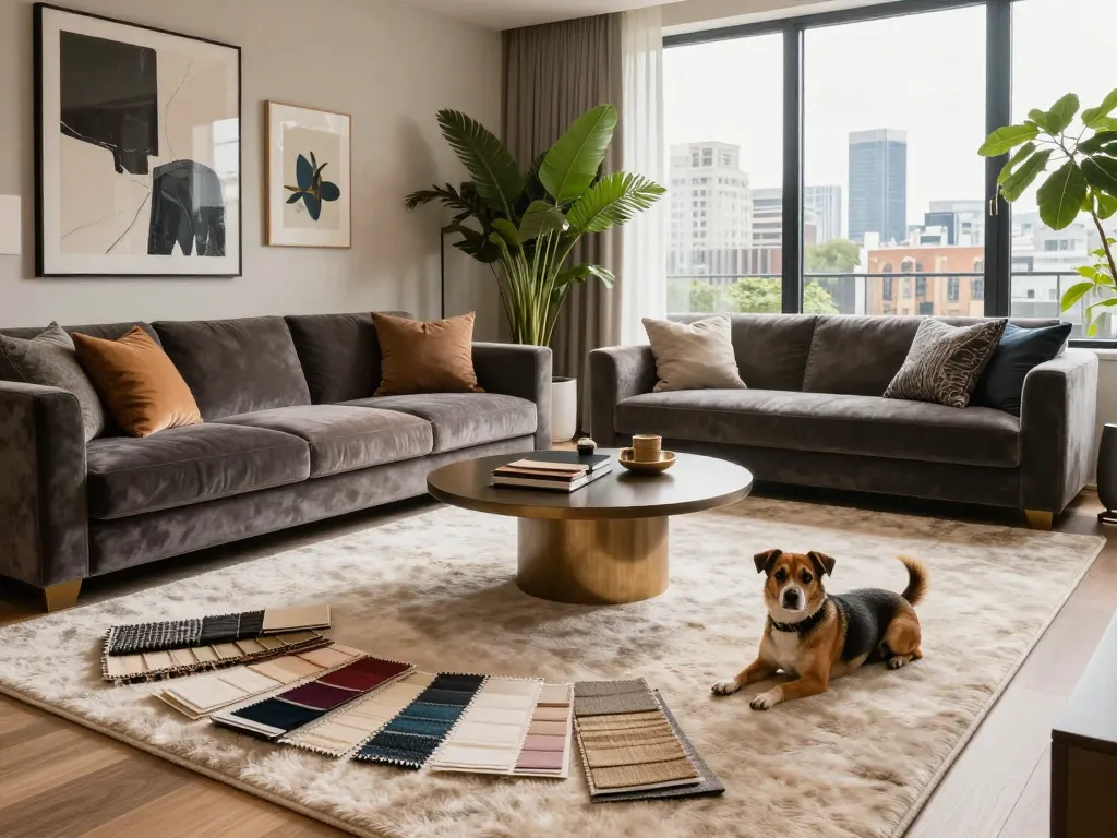 Luxury carpets London showcased in a sophisticated living room with designer elements and natural light.
