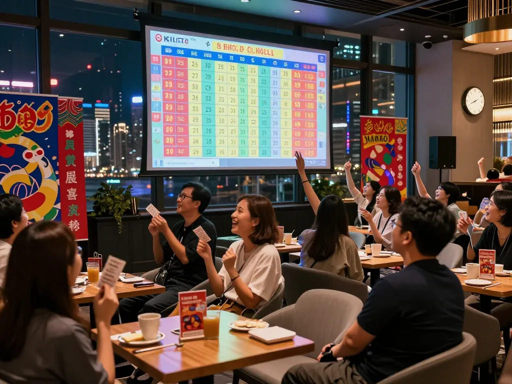 Acara HK Lotto yang menunjukkan antusiasme kerumunan yang dinamis dan tampilan hasil.