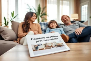 Explore home protection plans in a cozy living room setting with a family enjoying their space.