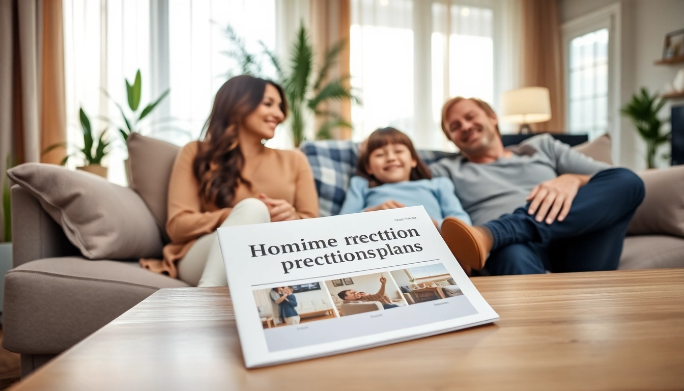 Explore home protection plans in a cozy living room setting with a family enjoying their space.