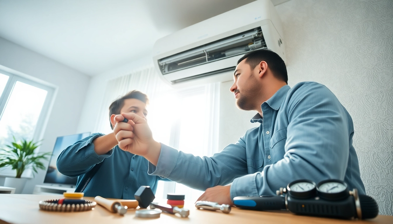 Professional performing Air Conditioning Repair Tampa in a modern living room.