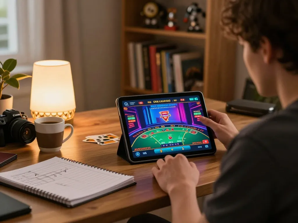 Engaging in online blackjack at home, showcasing sunwingo gaming strategies