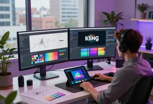 Digital artist using Kling motion ai for innovative video creation in a modern workspace