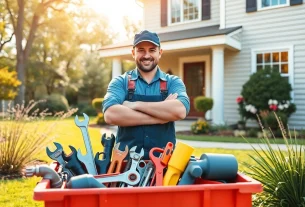 Find a qualified plumber near me, showcasing a skilled professional with tools in a home setting.