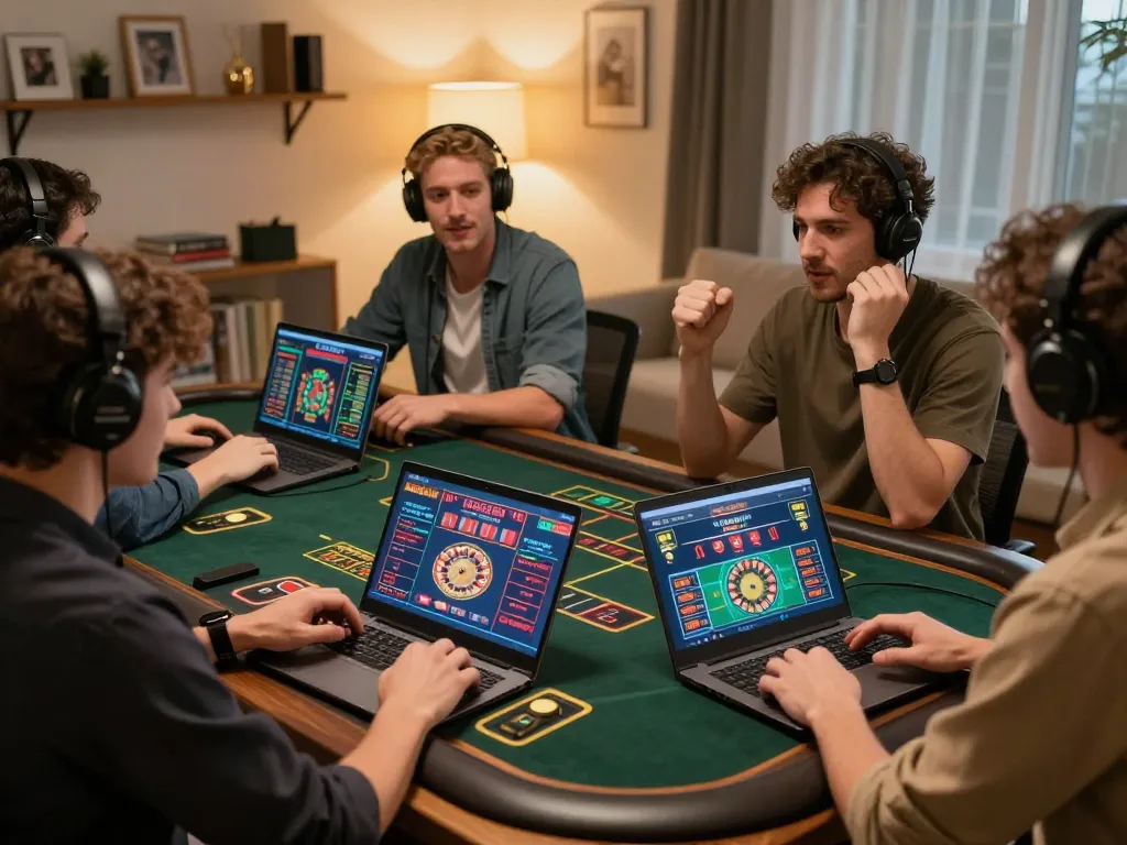 Experience the thrill of lc88vip online gaming in a cozy home setting, with players enjoying live roulette action.
