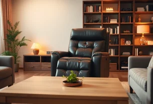 Person relaxing in a leather power lift recliner, showcasing comfort and style.
