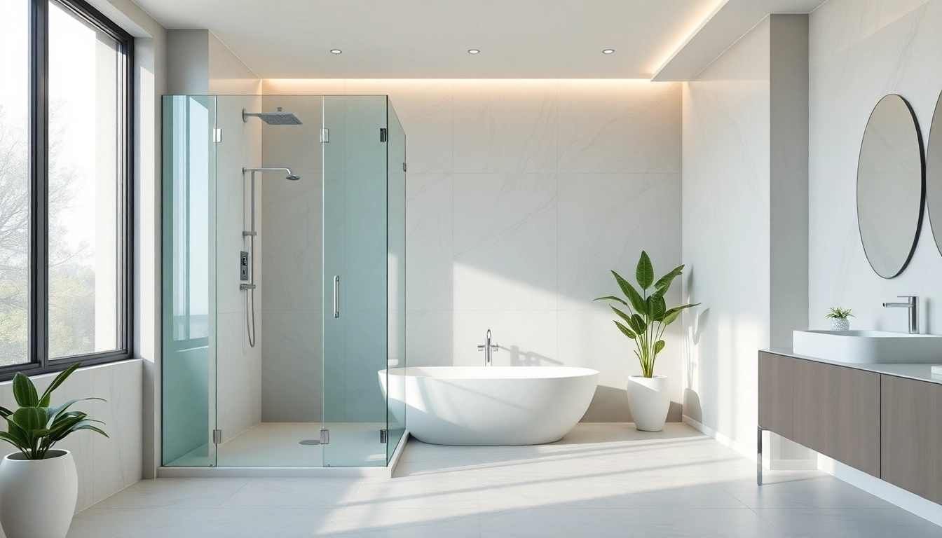 Showcase of elegant showers au design featuring a modern glass enclosure in a serene bathroom setting.