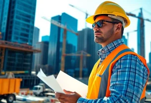 New York City Construction Manager supervising an active construction site.