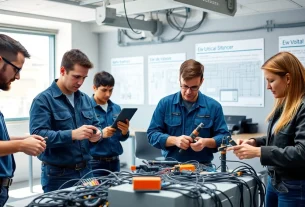 Hands-on low voltage training session demonstrating wiring techniques by students.