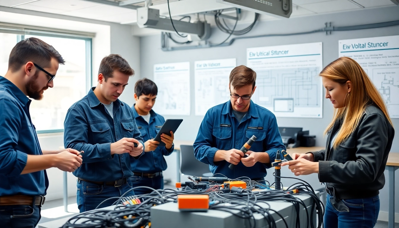 Hands-on low voltage training session demonstrating wiring techniques by students.