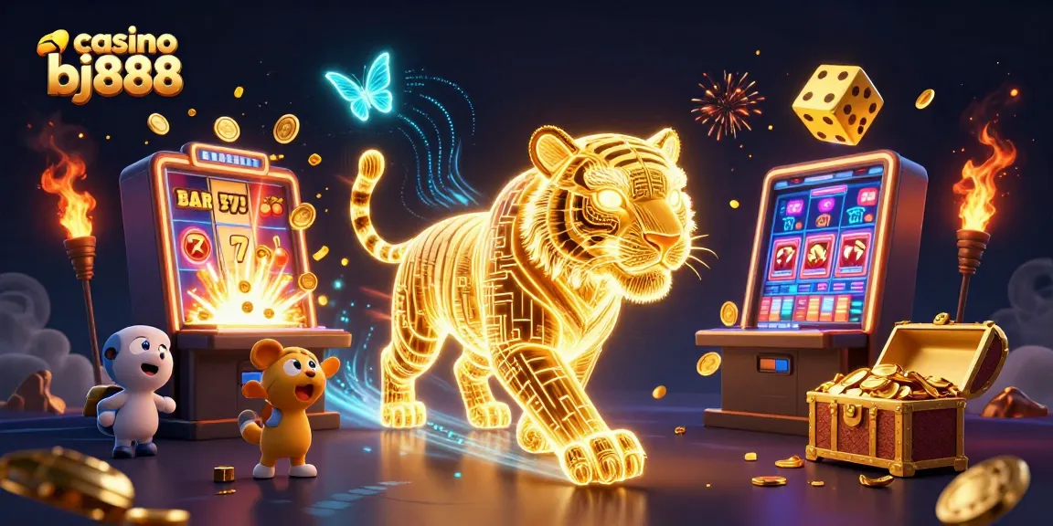 Experience the thrill of gaming with casino bj888, featuring a neon tiger amidst a vibrant digital landscape