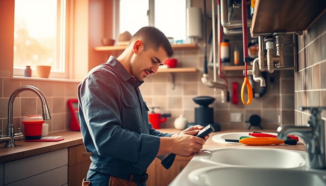 Find a skilled plumber near me fixing a modern kitchen sink with expert precision.