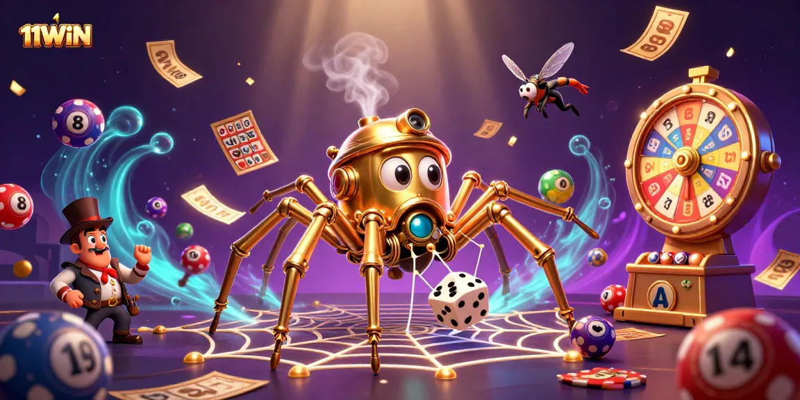 Catch the excitement at 11WIN with golden chains, colorful lottery elements, and steampunk characters.