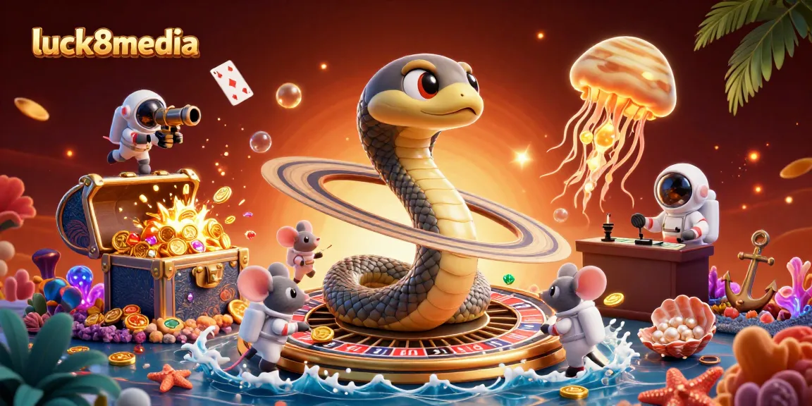 Engage in immersive gaming at luck8media with astronaut mice betting around a roulette-inspired Saturn.