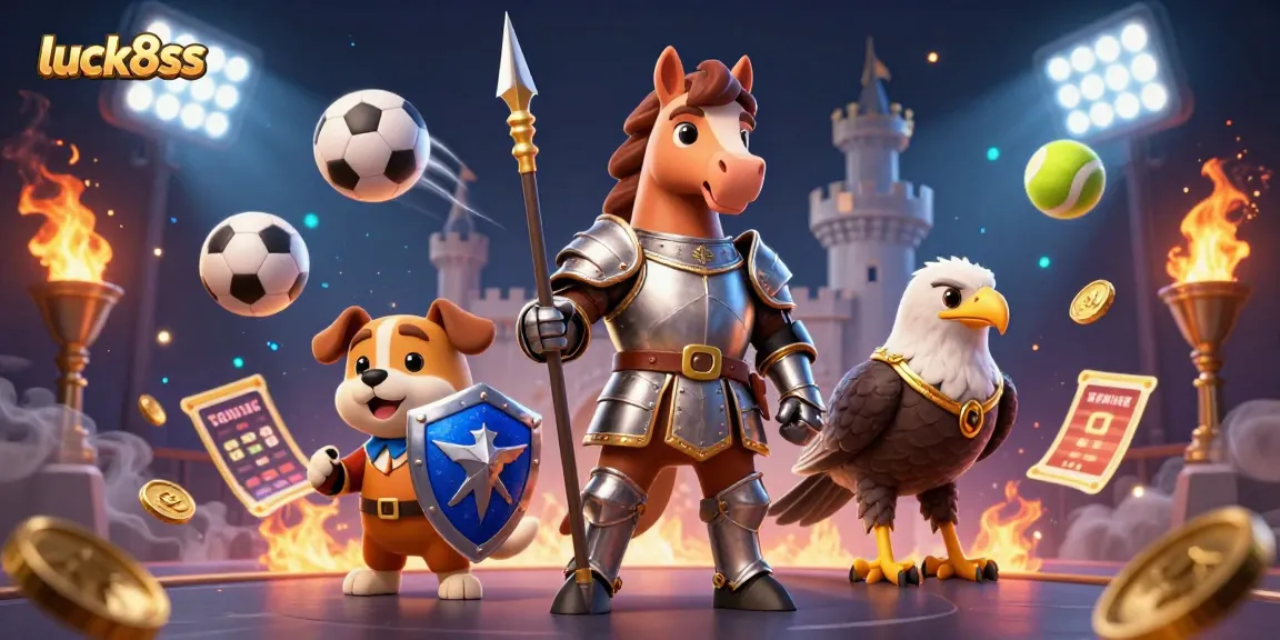 Experience thrilling gameplay at luck8ss with our dynamic casino scene featuring knights and sports elements.