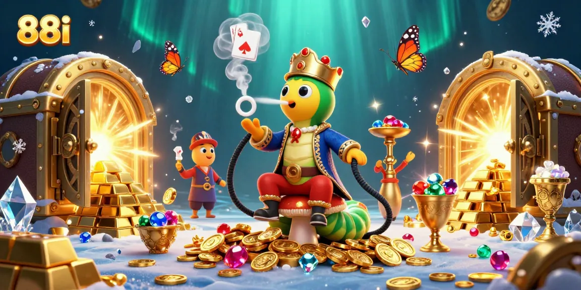 Engage with 88i's exciting gaming experience featuring a whimsical caterpillar sultan amidst stunning treasures.