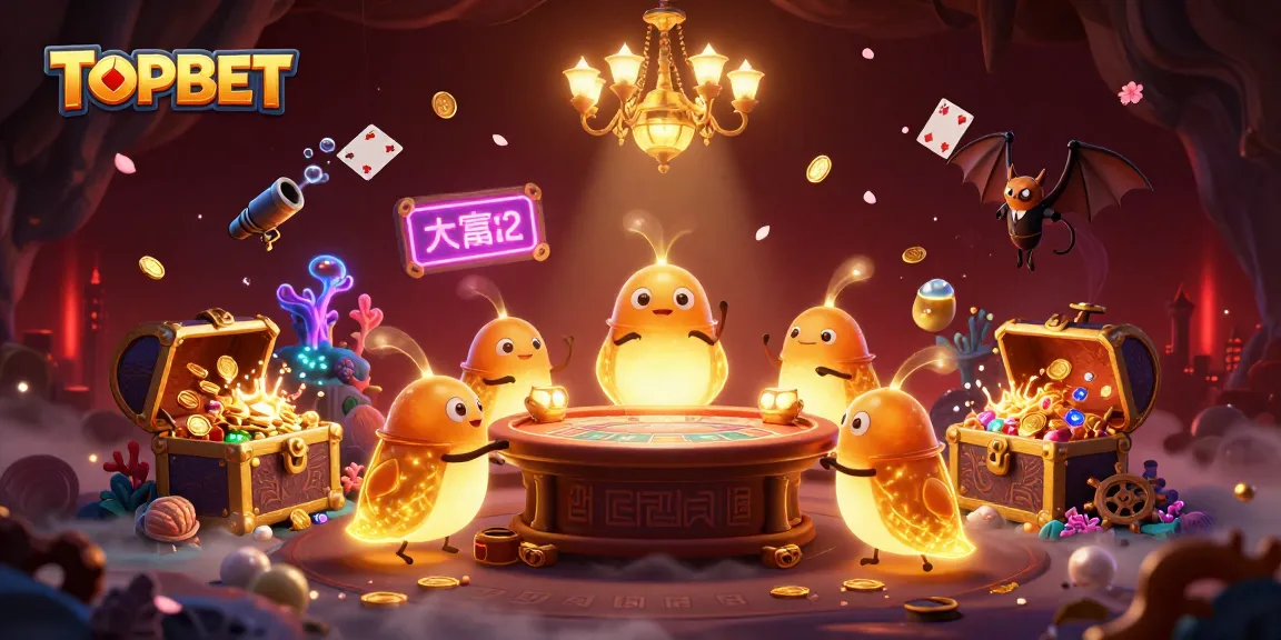 TOPBET illuminates an exciting cave casino scene with glowworms and gems