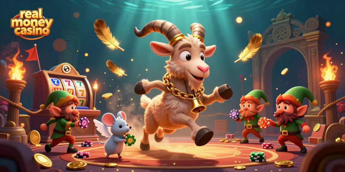 Experience the excitement of a real money casino with Krampus, angel mouse, and elf gremlins in a vibrant 3D scene.