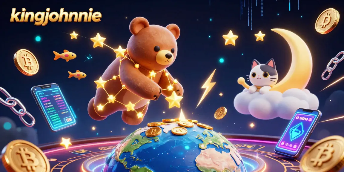 kingjohnnie's dynamic online baccarat scene with stars, coins, and crypto elements