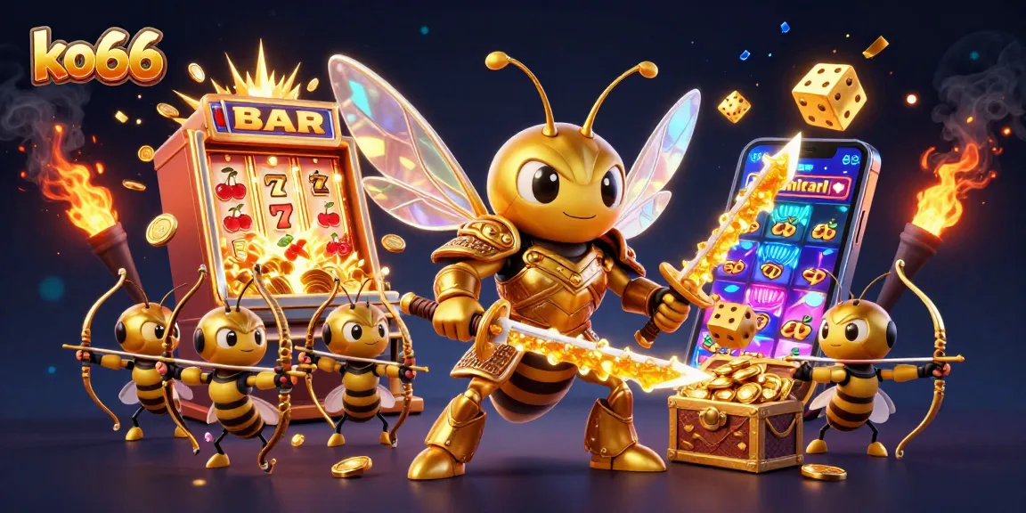 Experience winning at ko66 with the dynamic golden hornet samurai in a vibrant casino illustration.