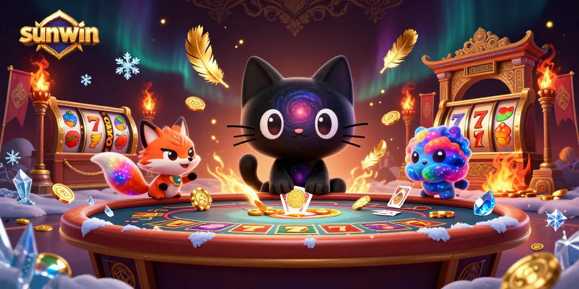 Experience exciting gameplay with sunwin in a vibrant cosmic casino scene featuring a black hole cat.