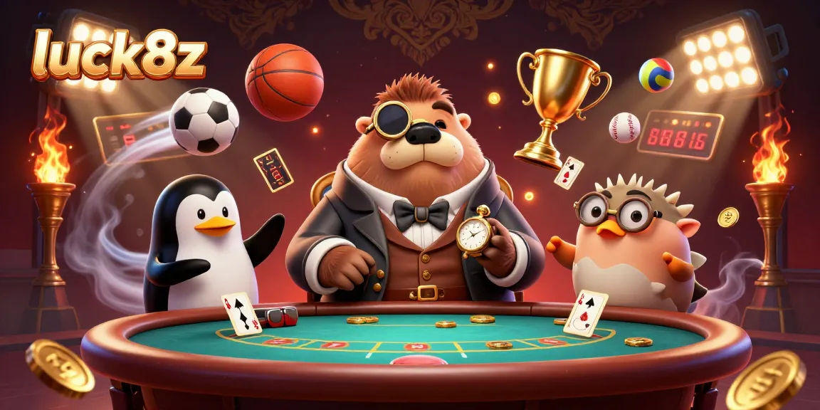 Experience thrilling underwater poker action with the luck8z walrus, penguin dealer, and pufferfish player bluffing.